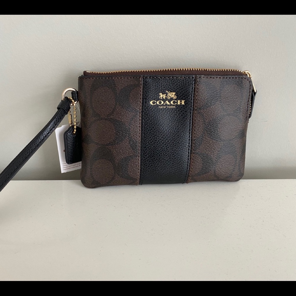 NWT Brown Coach Signature PVC/Leather Corner Zip